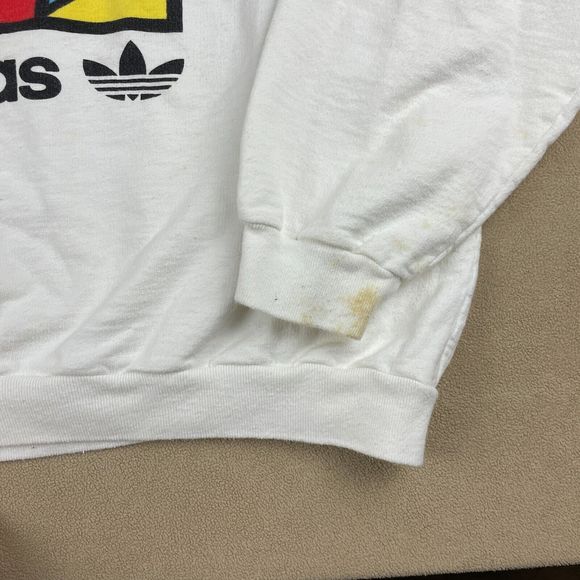 Vintage Adidas Sweater Mens Medium 80s Logo Pullover White Sports Graphic - Picture 5 of 11